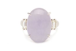 A PLATINUM LAVENDER JADE AND DIAMOND RING