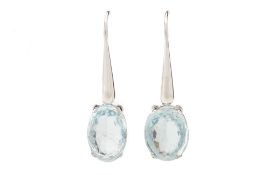 A PAIR OF AQUAMARINE DROP EARRINGS