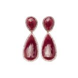 A PAIR RUBY AND PINK SAPPHIRE DROP EARRINGS