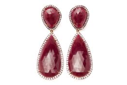 A PAIR RUBY AND PINK SAPPHIRE DROP EARRINGS