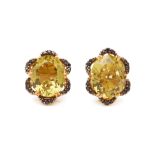 A PAIR OF LIME QUARTZ AND BLACK SAPPHIRE STUD EARRINGS