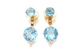 A PAIR OF BLUE TOPAZ AND WHITE SAPPHIRE DROP EARRINGS