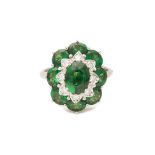 A TSAVORITE AND DIAMOND RING