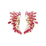 A PAIR OF RUBY AND DIAMOND EARRINGS