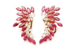 A PAIR OF RUBY AND DIAMOND EARRINGS