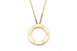 A CARTIER 18K GOLD 'LOVE' PENDANT AND CHAIN