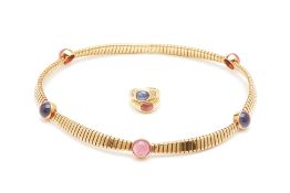 A FRATELLI PETOCHI GOLD TOURMALINE NECKLACE AND RING