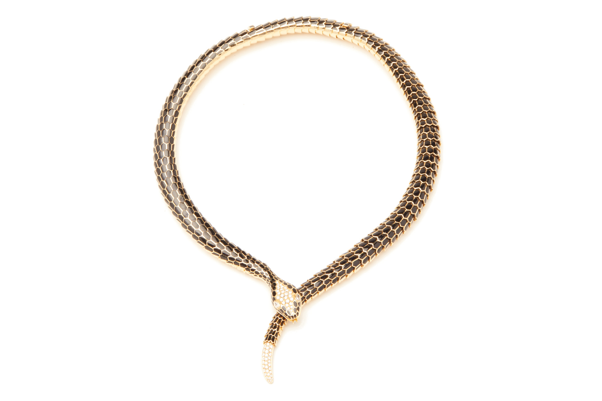 A GOOD ARTICULATED ENAMEL & DIAMOND SNAKE NECKLACE