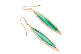 A PAIR OF MALACHITE AND DIAMOND DROP EARRINGS