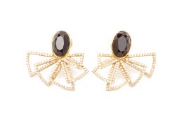 A PAIR OF BLACK ONYX AND DIAMOND EARRINGS