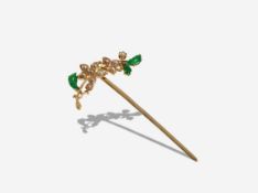 VINTAGE HAIR PIN WITH GOLD, PEARL AND JADE