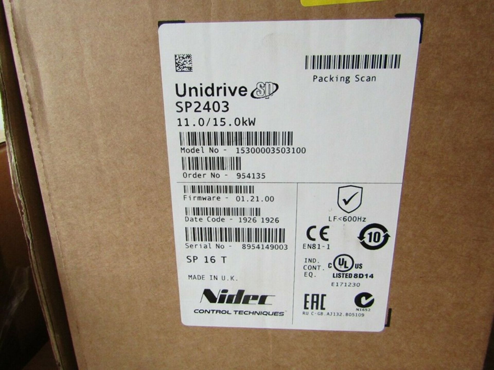 Control Techniques Inverter Drive 3-Phase Unidrive SP2403 11kW BCL1 1829369 - Image 2 of 2