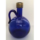 Antique Bristol Blue Glass Flagon - 18cm tall x 10cm wide.