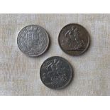 A set of three Victorian silver crowns the young head 1847, jubilee head 1887 old head 1900.