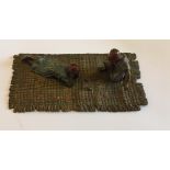 Vintage Cold Painted Bronze of Boys Playing on Carpet - 105mm x 50mm x 30mm.