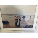 J W Gozzard Oil Painting of Seashore Scene with Women Cockle Pickers? etc - actual Oil 15 x 11 1/2".