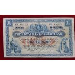 The Royal Bank of Scotland £1 Banknote - 1927 (A prefix) - hand-signed.