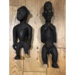 Pair of Vintage/Antique African Carved Figures - 16 1/2" and 13 1/2" tall.