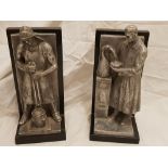 ART DECO CAST ALUMINIUM & BLACK MARBLE FIGURAL BOOKENDS GALLI & CASSINA.