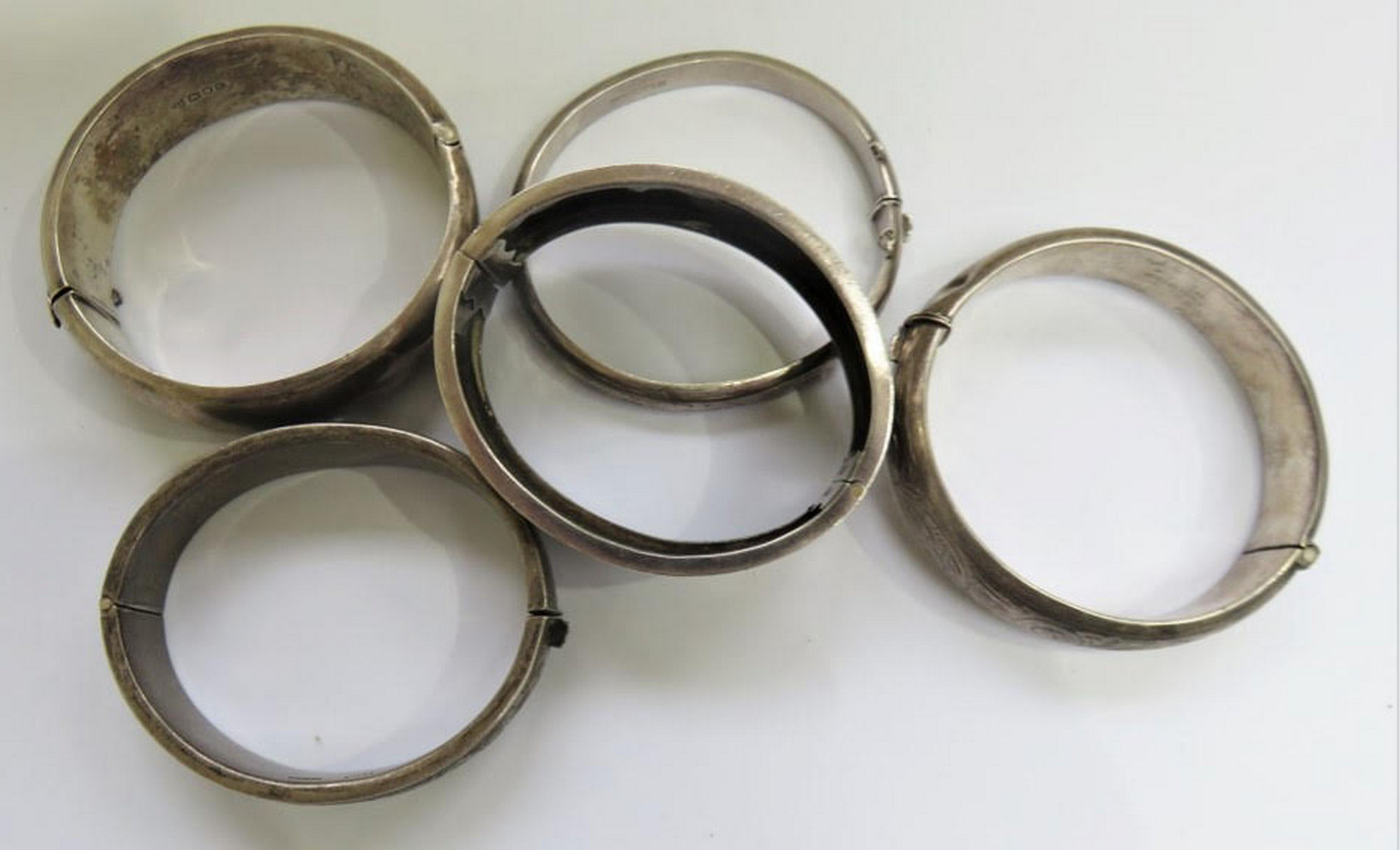 Lot of 5 Vintage Silver Bangles - 120 grams weight.