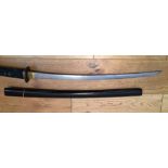 Antique Wakasashi Sword with signed Tsuba - 75cm long overall with blade of 55.5cm.