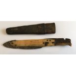 Antique Sheathed Inuit Knife - overall length 180mm.