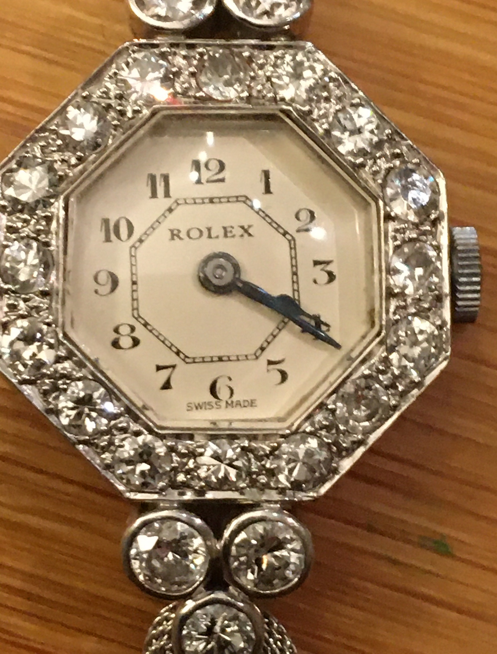 Vintage Rolex Ladies Platinum and Diamond Cocktail Watch-working order-approx 1.7 cts of Diamonds.