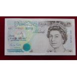 Bank of England £5 Banknote - 1990, Historical Issue, A01 Prefix. No folds or creases.