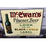 Antique McEwans Pilsner Beer Black&Gold Label Enamel Sign - 48"x36" - excellent condition.