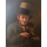 Antique Oil Painting of Violin Player - actual Oil 12" x 9".