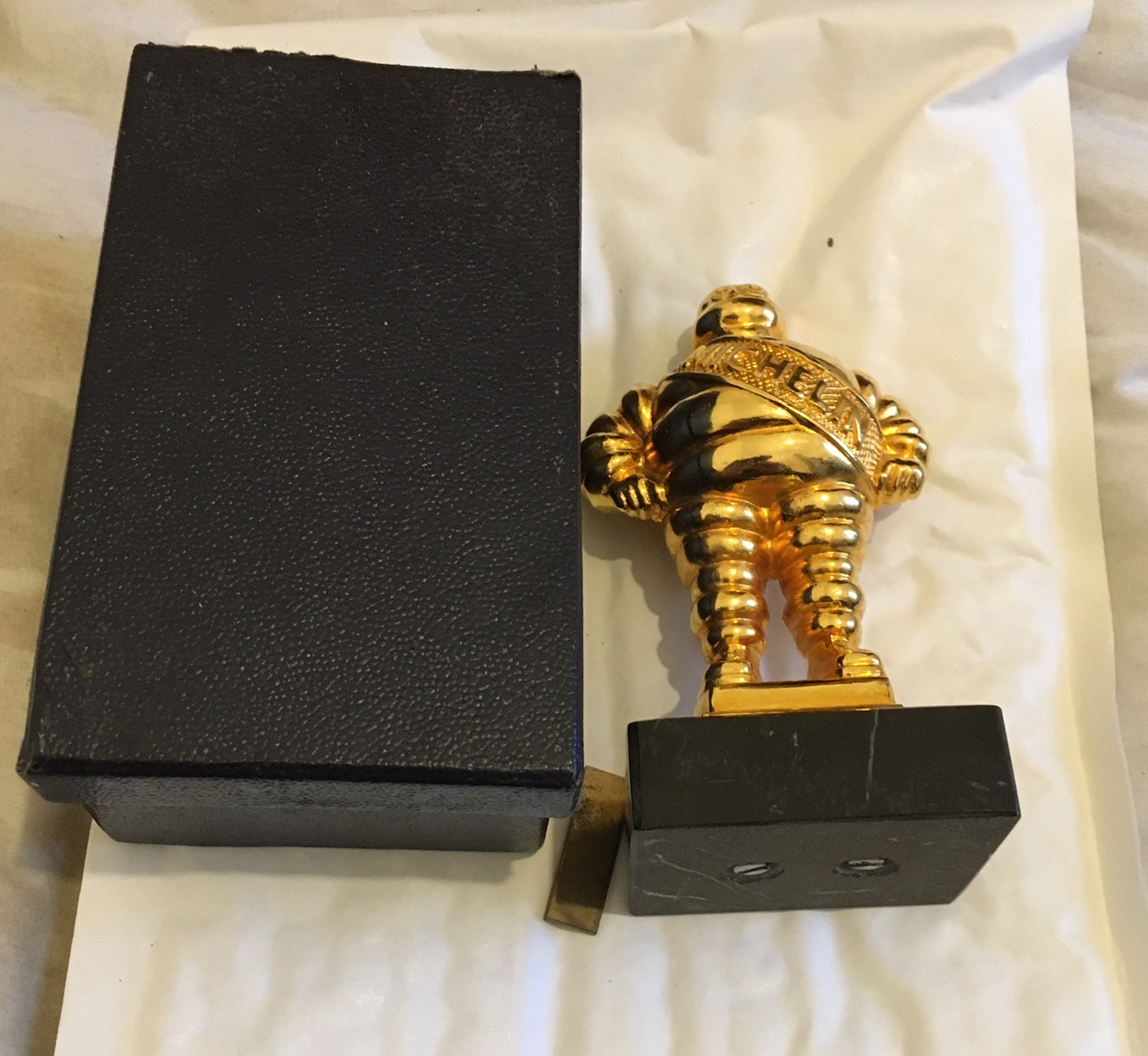 Vintage Boxed Gold Coloured Michelin Advertising Figure on stand - 130mm tall. - Image 3 of 5