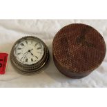 Vintage Cased Metal Travelling Clock and Calendar - working order.