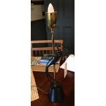 Antique Table Lamp - 80cm tall with Corning Glass Shade.
