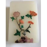 Antique Lidded Jade? Box with Floral Decoration - 95mm x 65mm x 29mm.