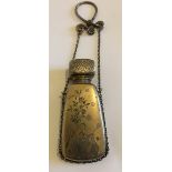 Antique Tiffany Silver Chatelaine Japonesque Flask with Japanese Gent blowing Bubbles - 75mm x 42mm.