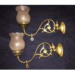 PAIR OF FRENCH HINGED WALL LIGHTS WITH GLASS SHADES - extend to 34cm and Max Height 22cm
