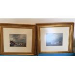 Pair of Dutch Oil Paintings Stormy Coastal Scene and Windmills Scene signed Dongen.
