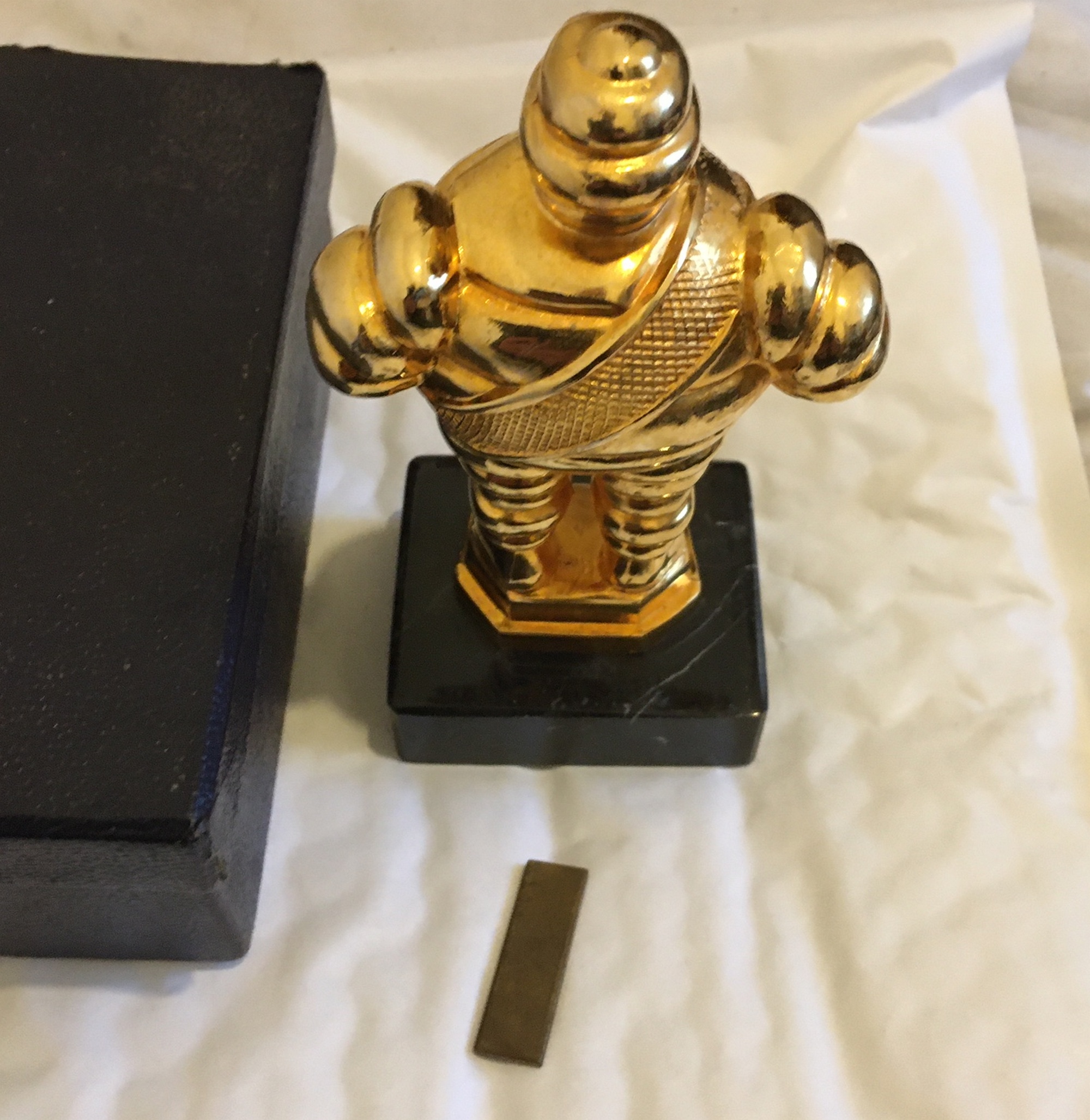 Vintage Boxed Gold Coloured Michelin Advertising Figure on stand - 130mm tall. - Image 4 of 5