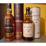 Balvenie Whisky 14 year old 2003 1st Edition 48.3% and Glendronach peat portwood 46% 1st Edition.