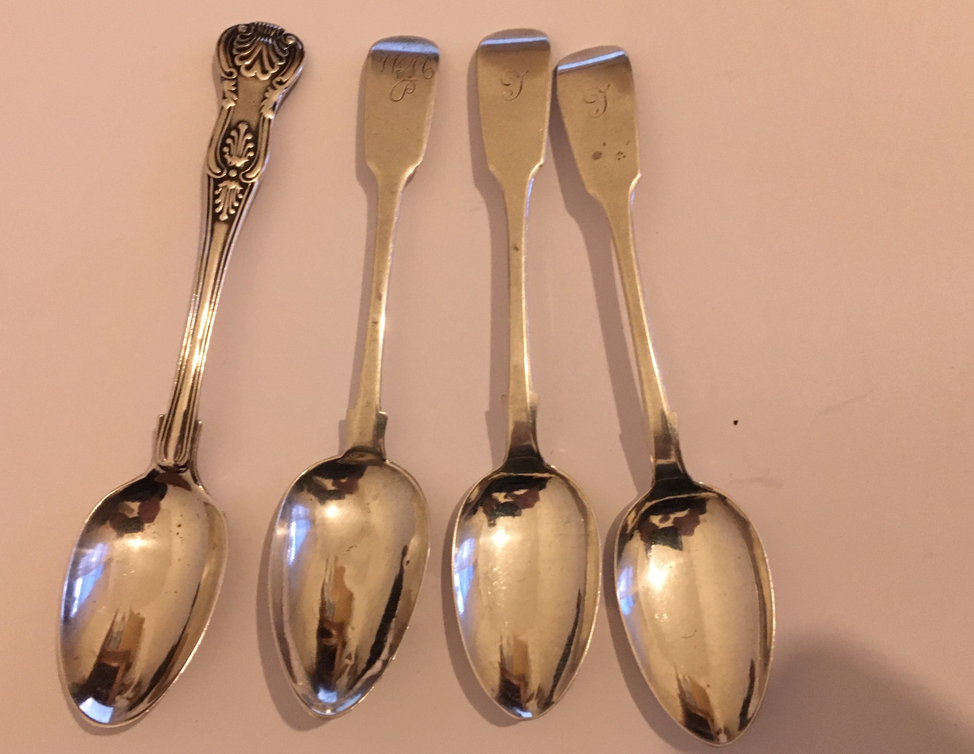 Lot of 4 Scottish Provincial Aberdeen Silver Teaspoons by Sangster, Jamieson and P Gill.