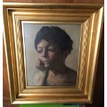 Antique Framed European Oil of Thoughtful Girl by Rod? Christen - actual oil 30cm x 25cm.