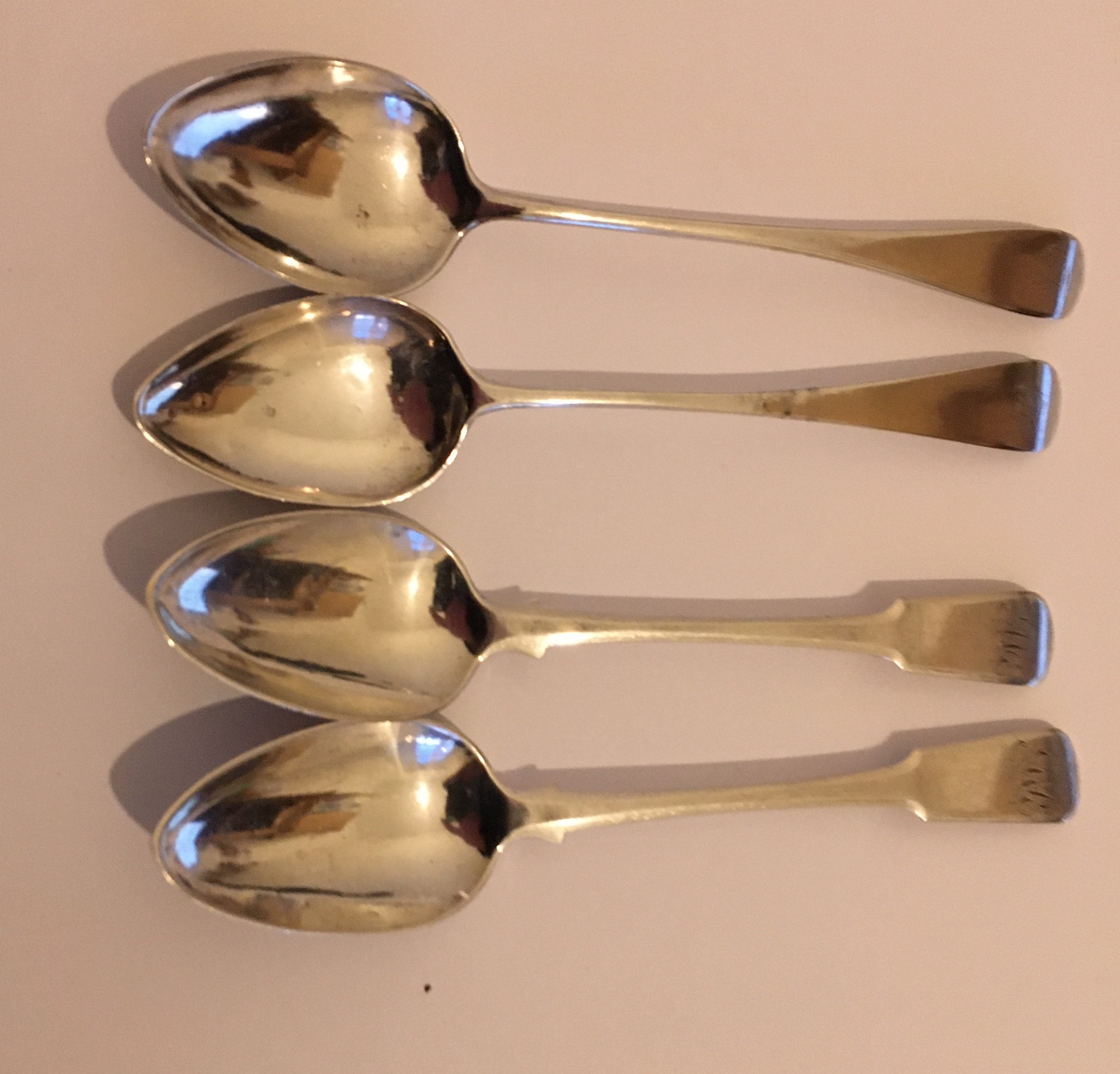Lot of 4 Scottish Provincial Silver Aberdeen Teaspoons by P Lambert and J Erskine.