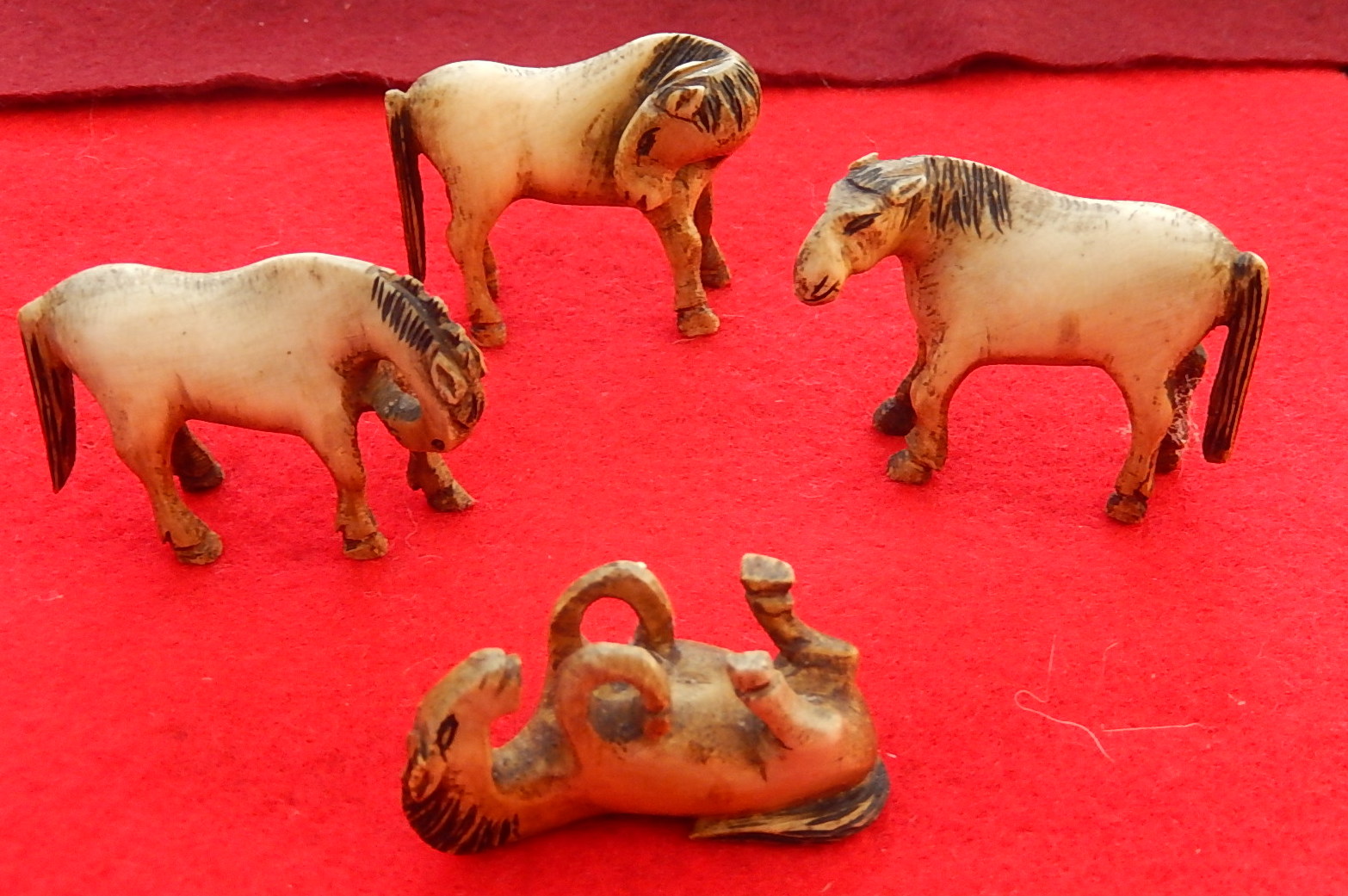 Vintage Set of 4 equine figures in bone. Standing examples approx. 2 ins x 1.3 ins.  The cost of - Image 2 of 3