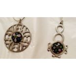 2 large vintage Scottish silver Caithness Glass Millefiori miniature paperweight pendants
