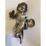 Antique Metal Boy with Cymbals Car Mascot Badge ? - 13cm tall.