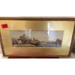 Antique Watercolour Harvest Scene signed Winston? - actual Watercolour 13 3/4" x 4 3/4".