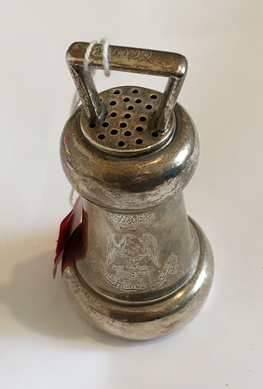 Mappin &Webb Silver Bell Shaped Pepper Grinder with Armorial Crest - 97mm tall.