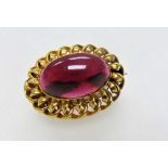Victorian yellow metal and garnet brooch (tests as 18ct)-secret compartment at back of brooch.