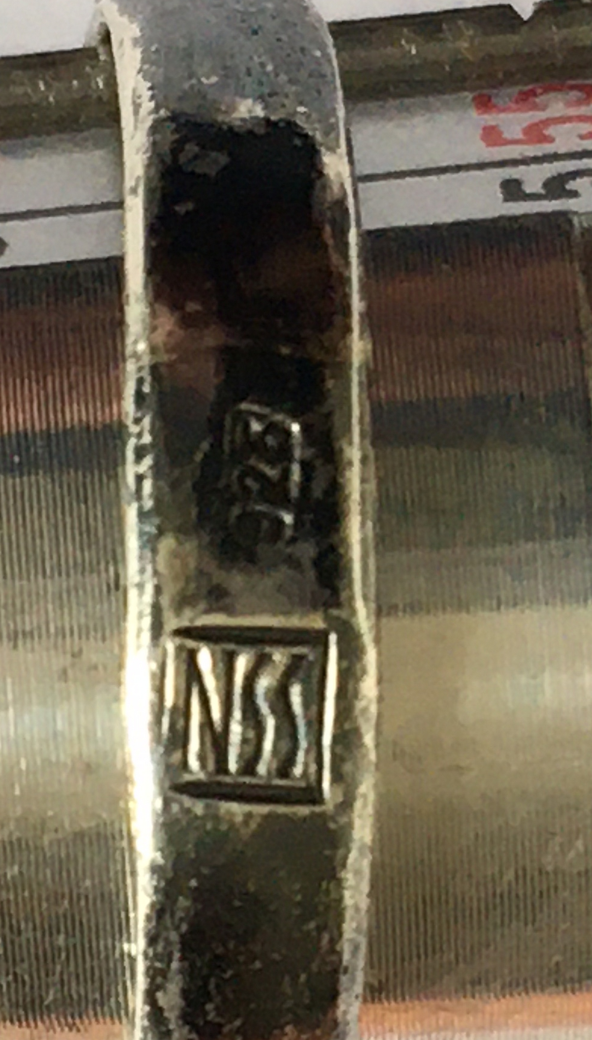 Vintage Modernist Silver Ring depicting Religion and War marked NSS - UK size N 1/2 - Image 2 of 3