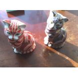 Lot of 2 x Royal Crown Derby Cats with Gold Stoppers.